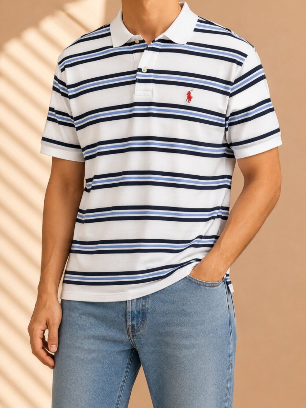 Polo Ralph Lauren Striped‎ Polo Shirt White Blue – Men’s M
